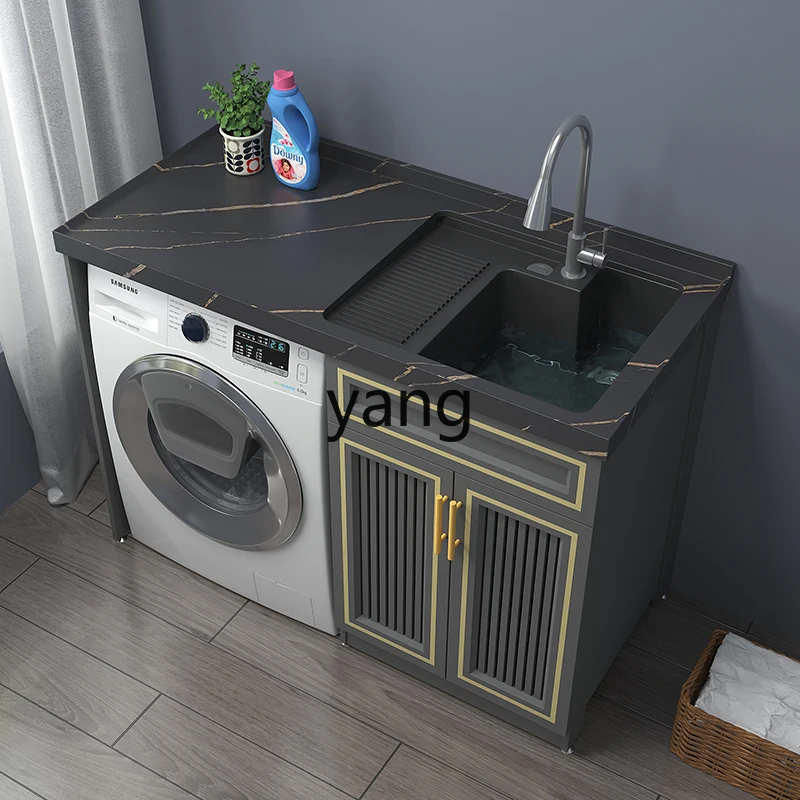 Yjq rock slab washing machine cabinet combination marble hand face basin slot integrated space aluminum belt rubbing board