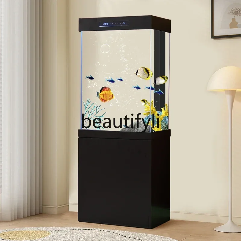 

yj7 Aluminum alloy new fish tank small ultra-white glass floor-to-ceiling vertical square ecological bottom filter fish tank