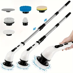 Cordless Spin Scrubber Power Brush with Extension Handle and Dual Speeds - Shower and Bathroom Cleaning Tool with 6 Replaceable