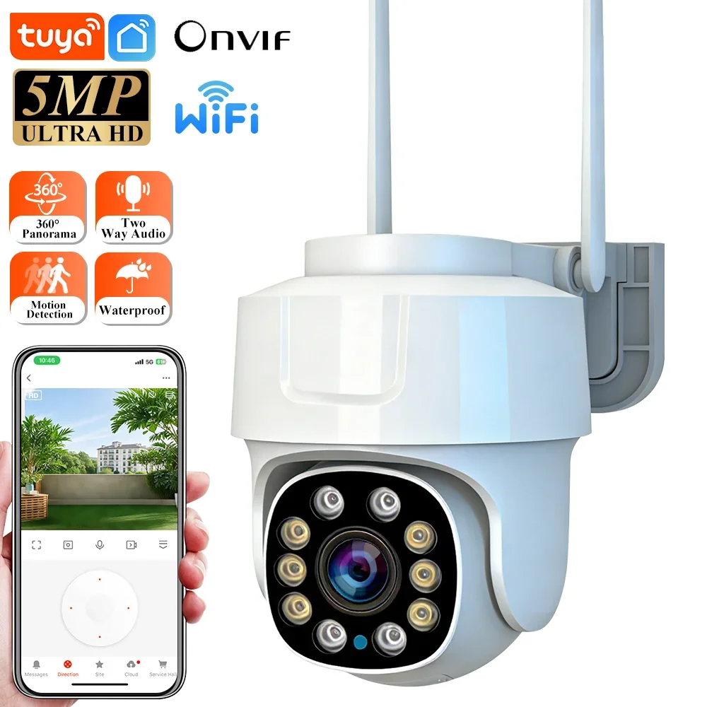 

Уличная Wi-Fi IP-камера Tuya 5MP 2K PTZ с функцией ночного видения Full Color для умного дома, водонепроницаемая, для защиты и безопасности дома