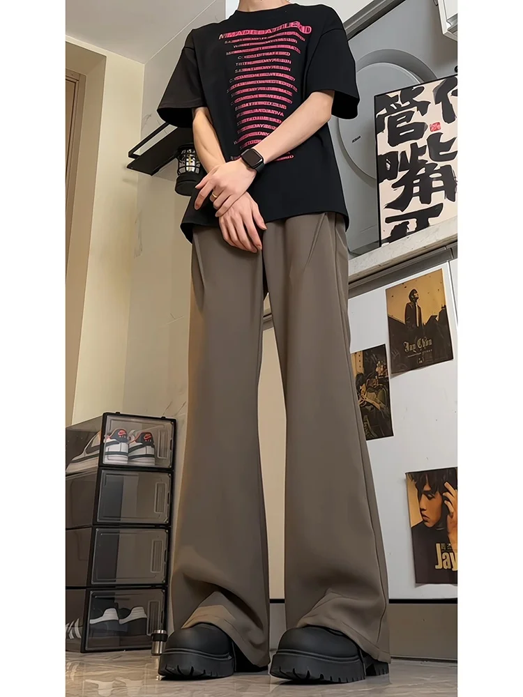 

Brown Coffee Color Men's West Pants Drape Sensation High Waist Lengthened Long Trousers Autumn Spring Floor-Length Micro Flar...