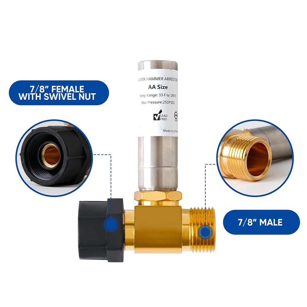 ค้อนน้ํา Arrestor ติดตั้งง่ายสําหรับเครื่องซักผ้าห้องซักรีดโรงแรมท่อ 7/8 "หญิง Nutx 3/4" ด้ายชายเครื่องมือเงียบ