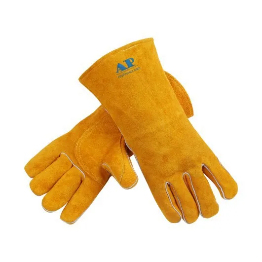 AP-0909 Golden Yellow Cow Split Leather Welding Gloves Wear-Resistant Thermal Insulation Flame Retardant Gloves