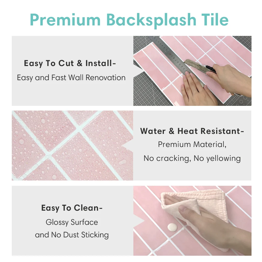 Waterproof, Easy to clean, 30.5 x 30.5 cm, 10 pack, Adhesive Vinyl, Bright Surface Wallpaper, Peel and Stick Tile stickers