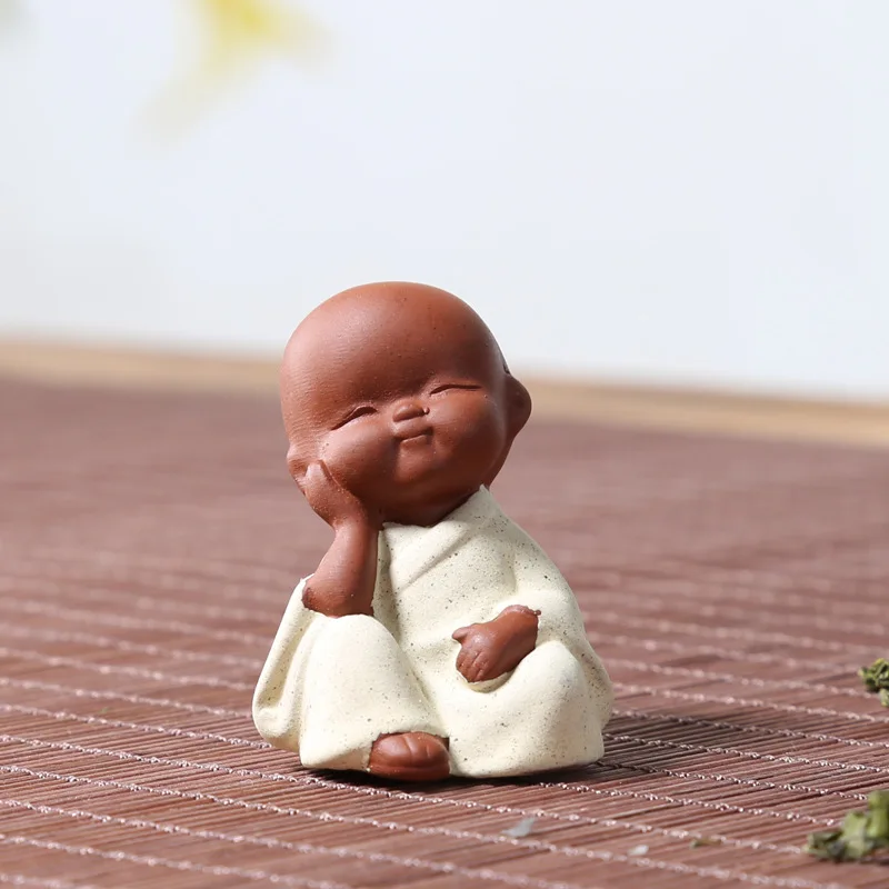 Ceramic Ornaments  Monk Figurines Small Buddha Statue Tathagata India Yoga Mandala Tea Pet Purple Ceramic Crafts Decorative view 6