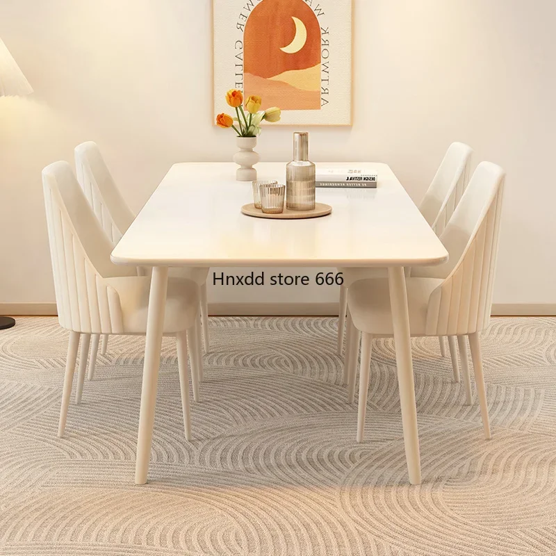 Cream wind rock board dining table and chair combination light luxury small apartment home modern simple rectangle