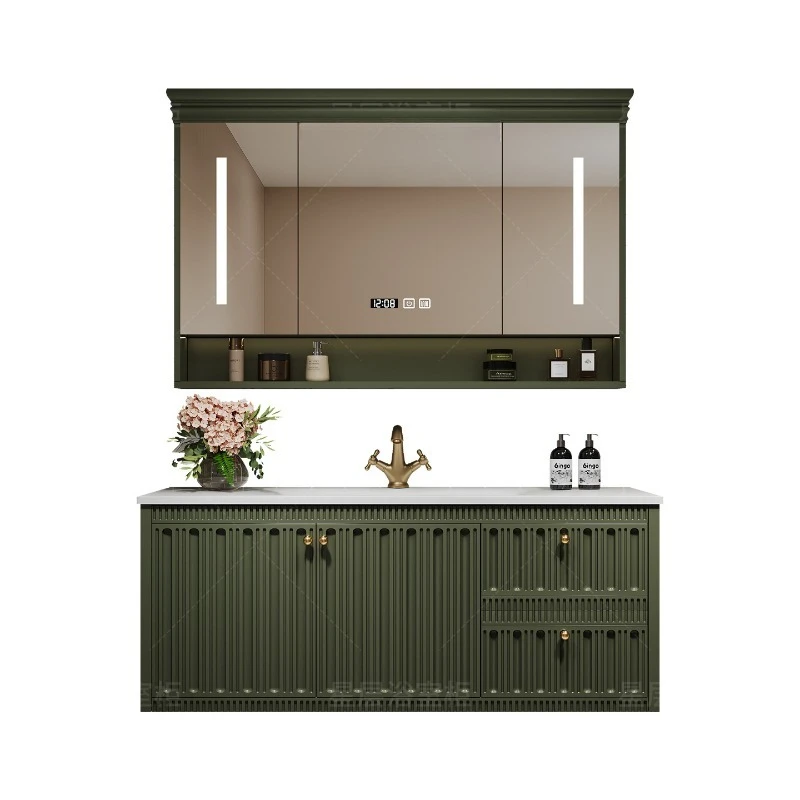 

Retro Hong Kong style bathroom cabinet combination rock slab hot bending integrated basin sink toilet sink cabinet