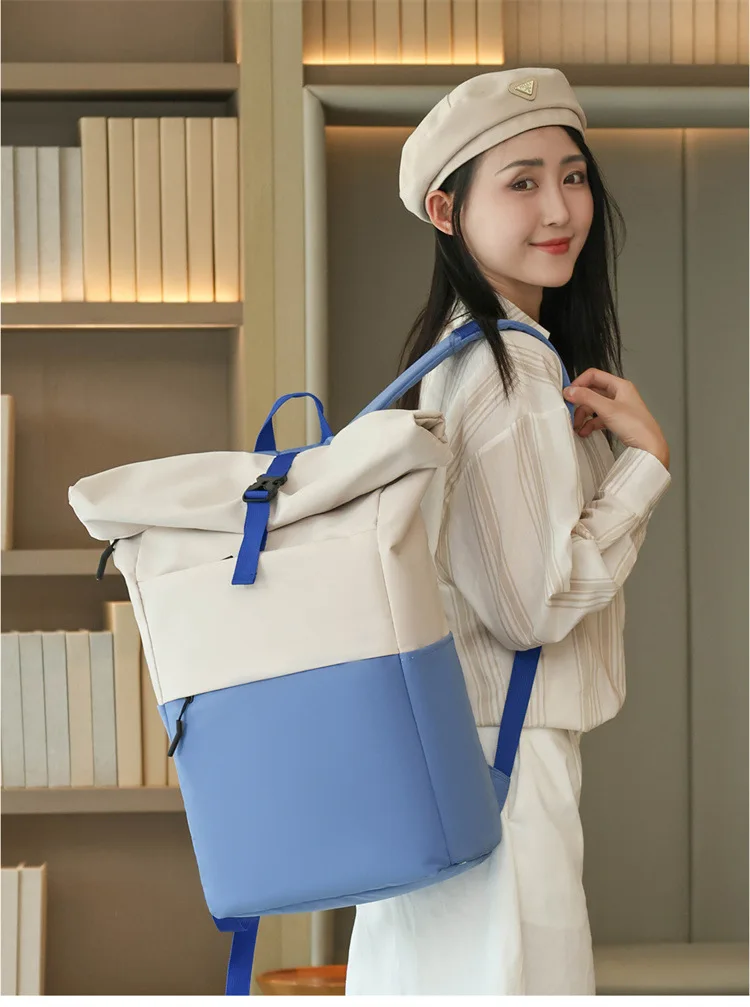 Roll Top Casual Backpack, Large Capacity Business Laptop Bag, Commute Work Backpack for Office & College Students