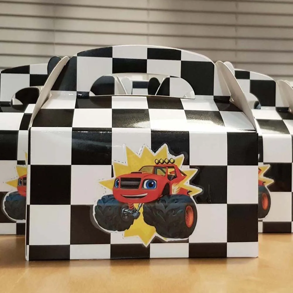 5/10/20/30/50pcs Black White Checker Gift Box Candy Snack Paper Box Boys Racing Theme  Birthday Party Favor Decoration Supplies