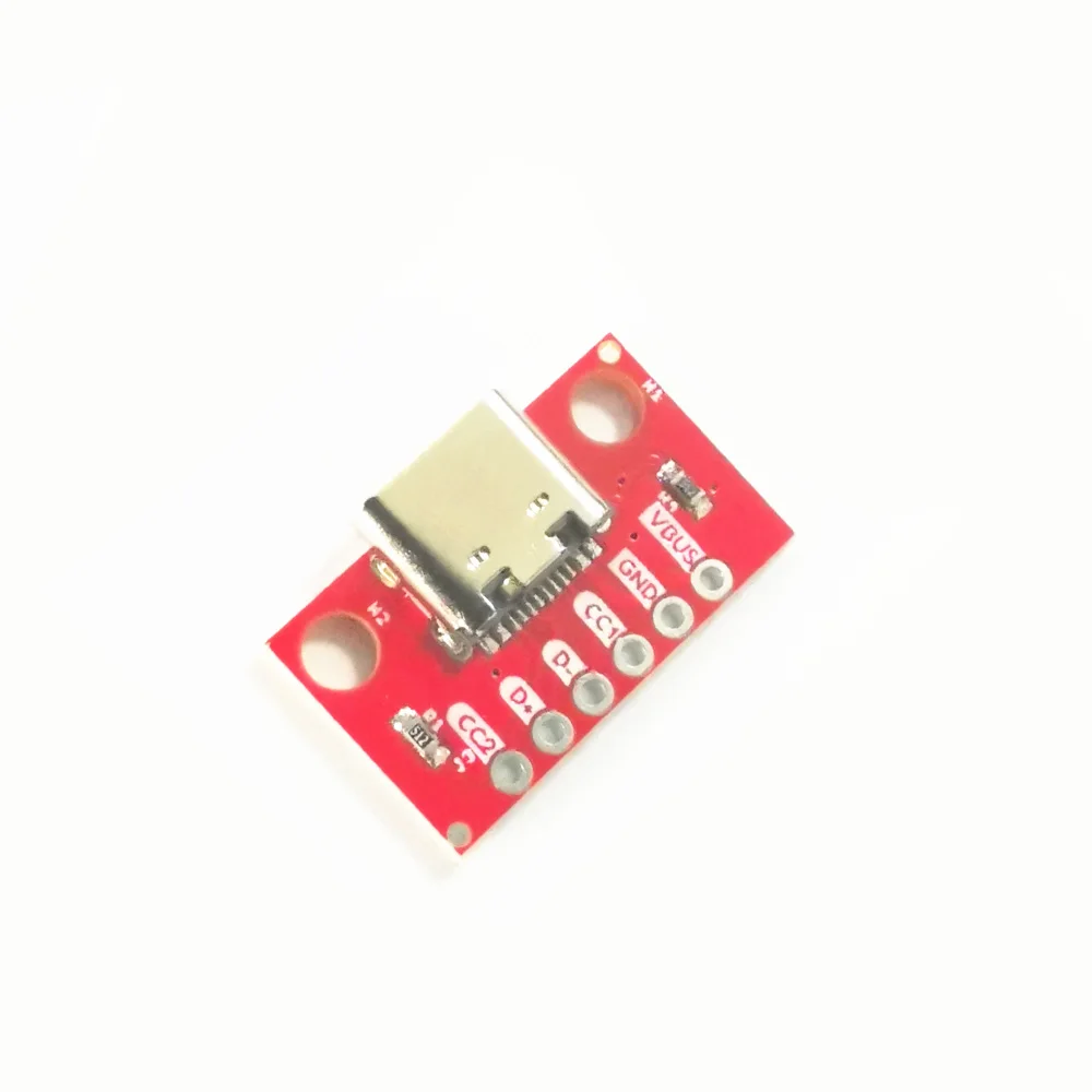 Placa de conector USB tipo C 3.1 Serial Basic Breakout, Conector fêmea Breakout Board, Placa adaptadora vermelha com agulhas de linha, 5pcs