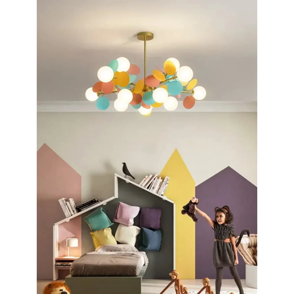 Nowoczesny kolorowy żyrandol sufitowy Led salon sypialnia lampa wisząca szklany pokój dziecięcy kolor kreskówka dekoracyjne urządzenie domowe