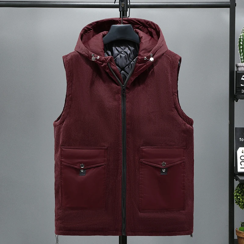 Winter Men's Vest Autumn Casual Warm Sleeveless Jacket Thick Coats Male Hooded Fashion Waistcoat Corduroy Vest Plus Size 10XL