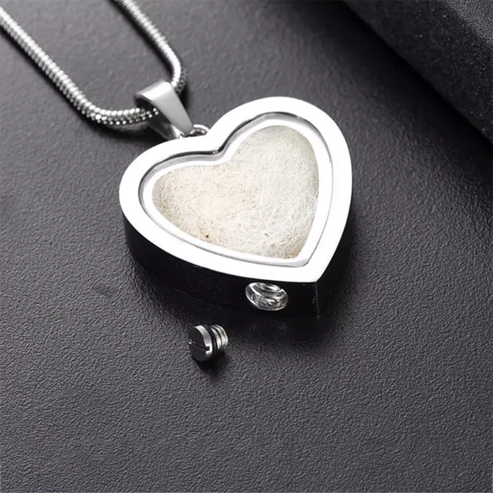 Stainless Steel Pet Memorial Lockets Love Heart Fill-able Keepsake Urn Necklace Dust-proof Sealed Ashes Necklace Pendant