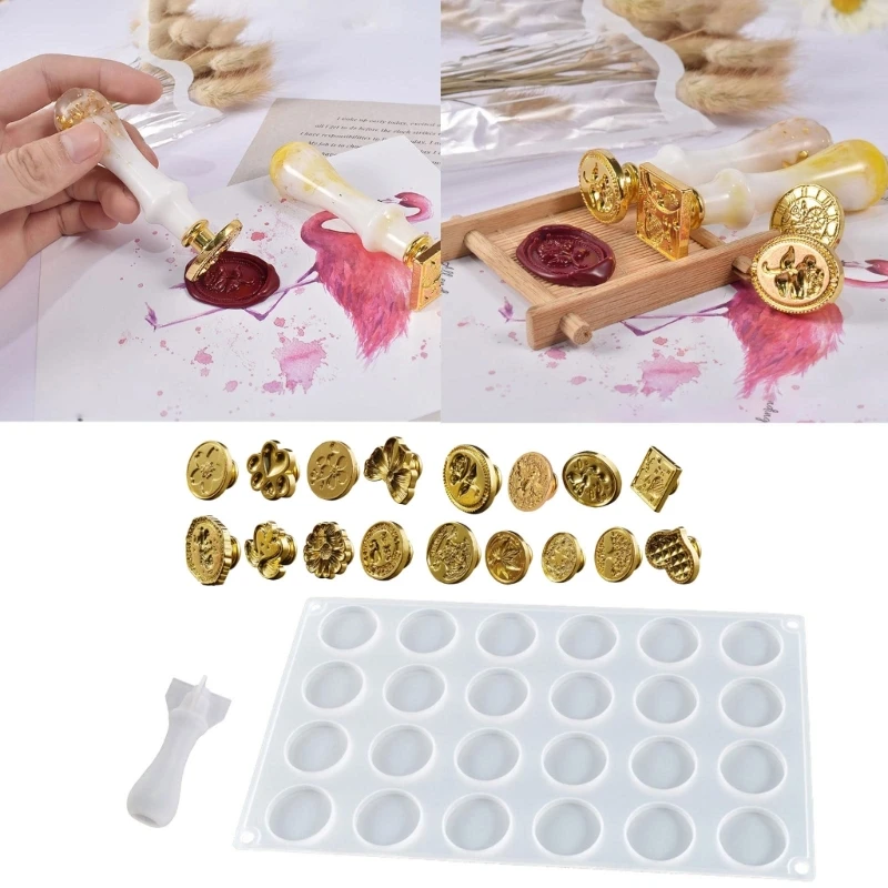 

Diy Crystal Epoxy Seal Handle Silicone Mold Creative Retro Fire Paint Seal Envelope Seal Stamp Mat Mold Stamp Head