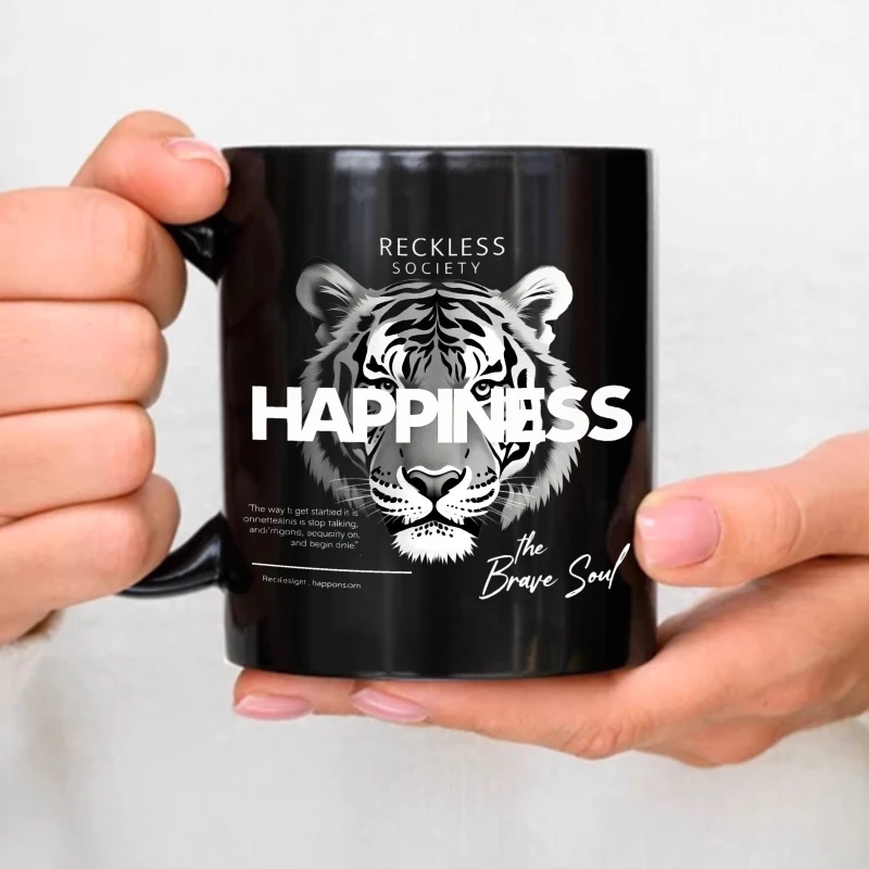 Ceramic mug black tiger and happiness quotes design is suitable for coffee, tea and daily use