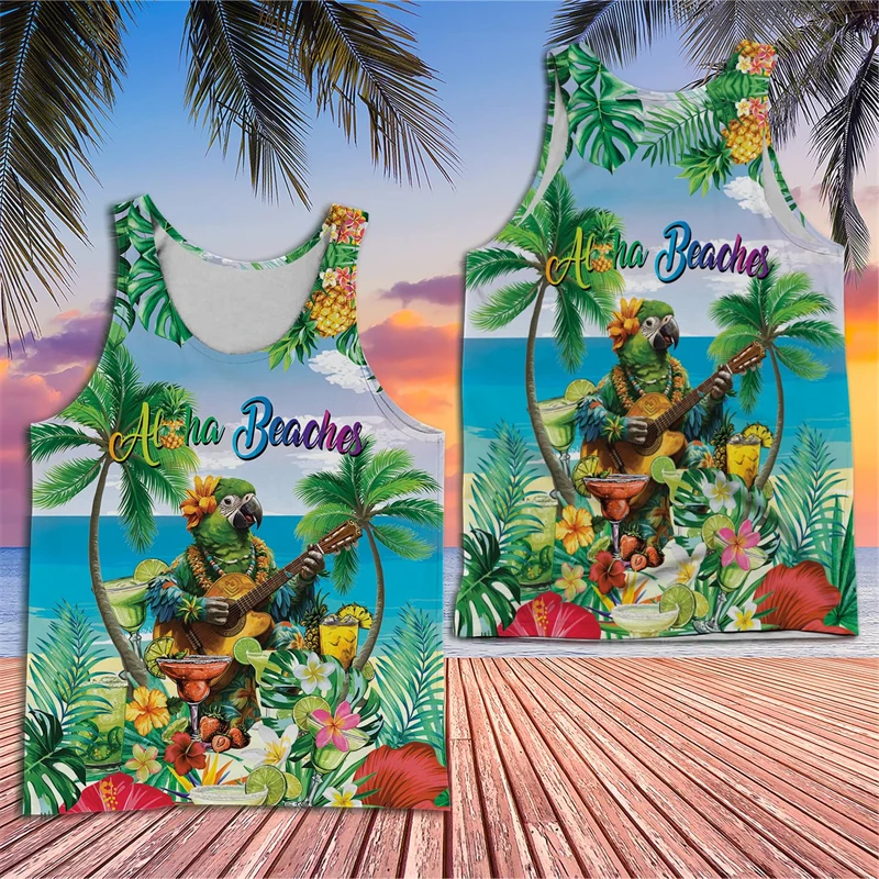 

Summer Gym Style Muscle Vest 3D Printed Parrot Pattern Men's Fashion Sports Sleeveless Top Oversized Outdoor Men's Clothing Vest