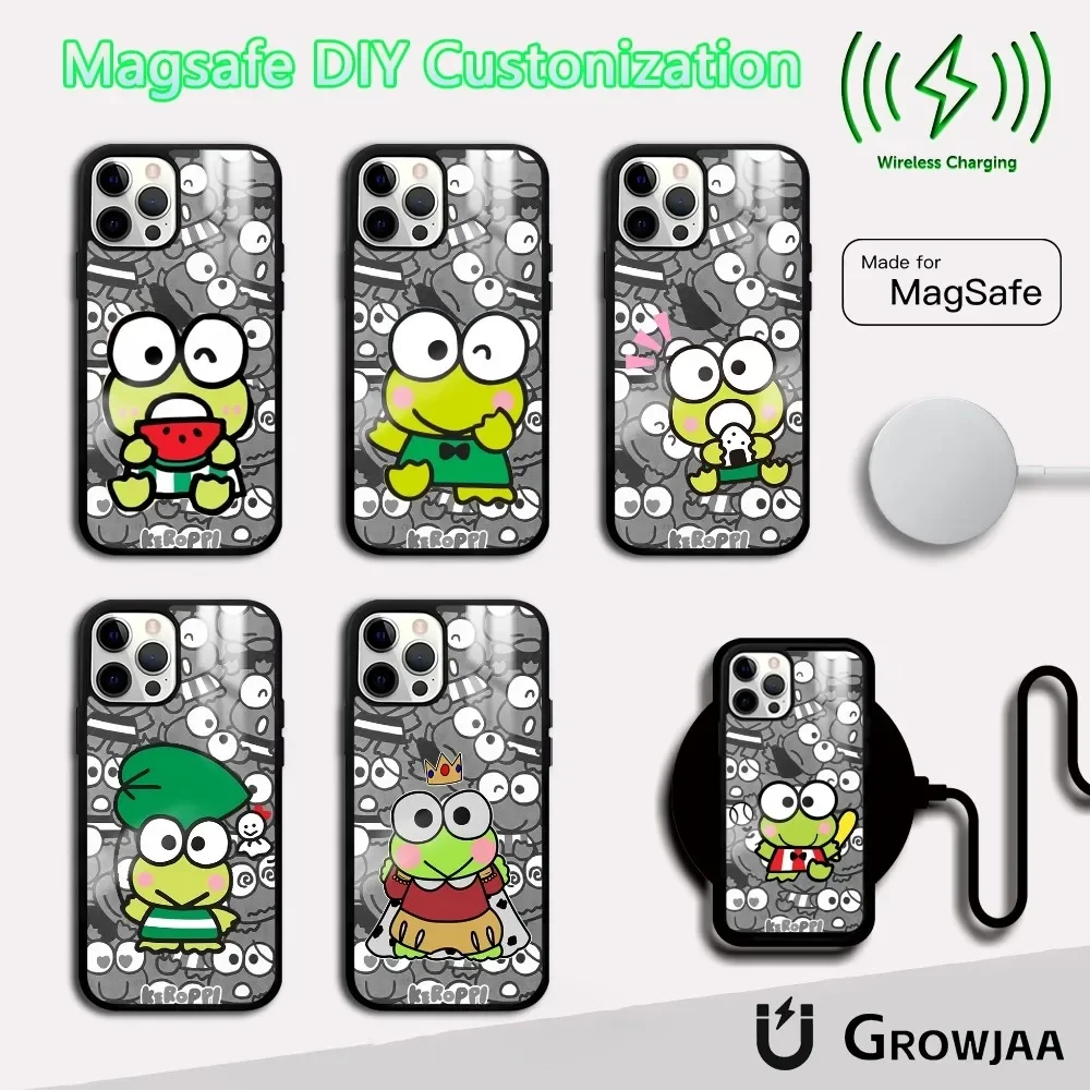 

Cute Cartoon Kero Kero Keroppi Phone Case For iPhone 16 15 14 13 12 11 Pro Max Plus Mini Magsafe Mirror Wireless Magnetic Cover