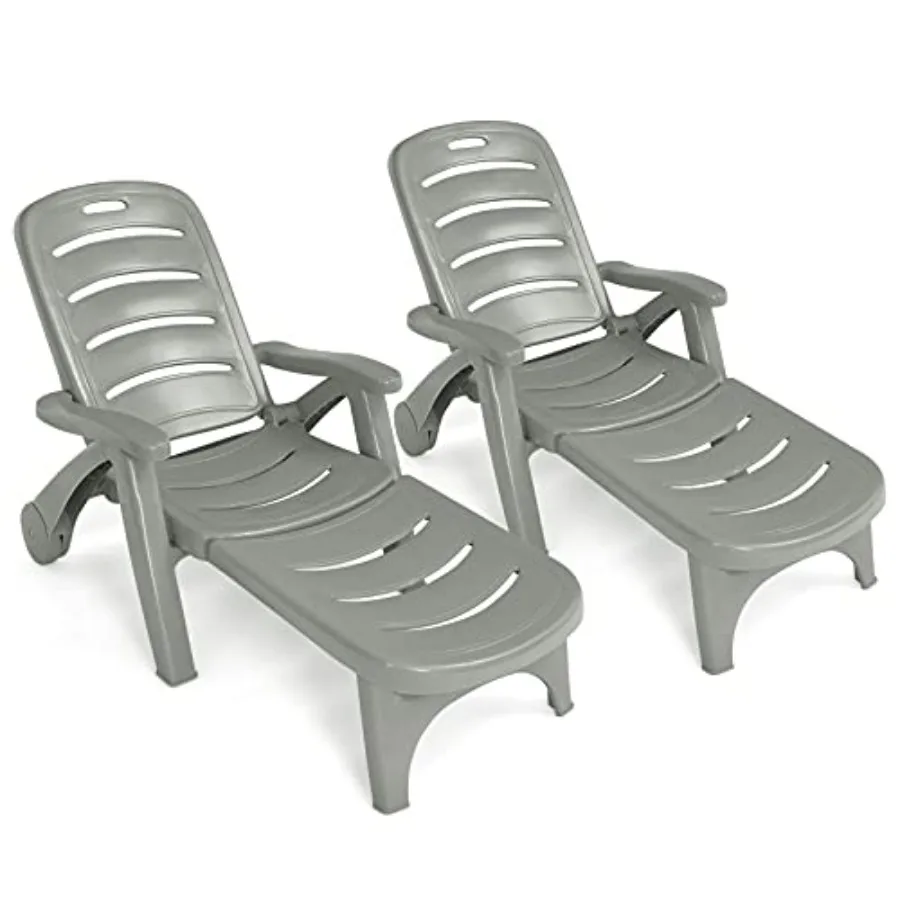 

Patio Chaise Lounge Recliner on Wheels, Folding Deck Chair with Armrests, 5 Adjustable Positions for Poolside, Yard, Garden Rol