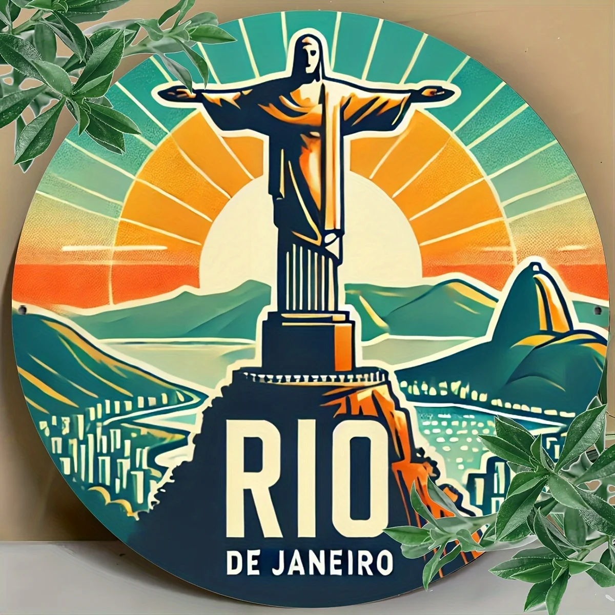 تمثال ريو دي جانيرو الأيقوني من الألومنيوم - مستدير 8 × 8 بوصة، مثالي لديكور المنزل والعطلات، الباب الأمامي، الجدار #5