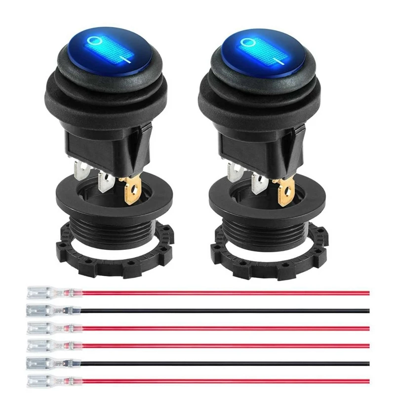 

12V 20A Waterproof Blue LED Lighted Round ON Off 3 Pin 12 Weatherproof for Marine Car RV Truck