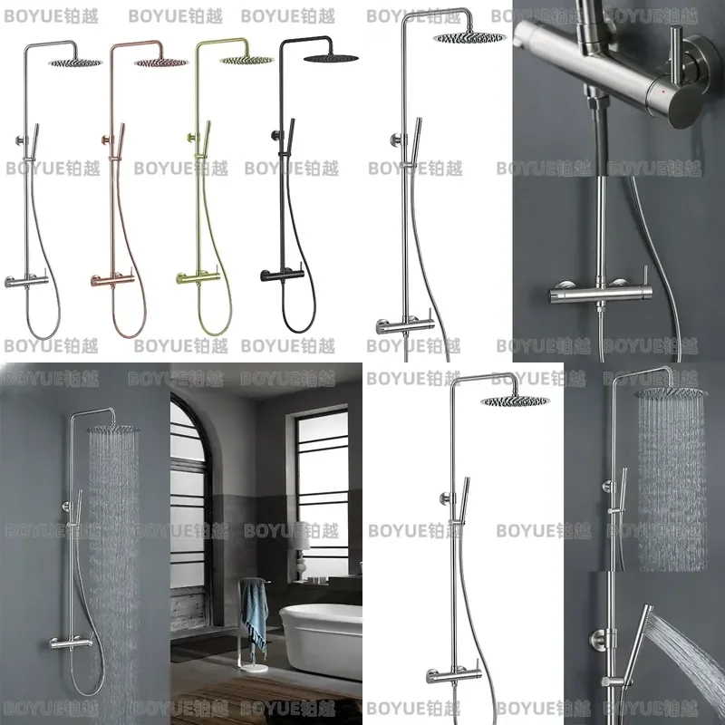 Brushed 304 Stainless Steel Wall Mounted Shower Set Dual Function Hot Cold Mixer Faucet Bathroom Rainfall Handheld Spray Kit