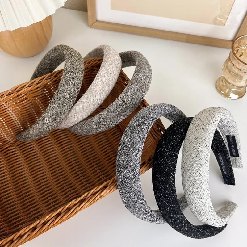 New Women Retro Elegant Plaid Wide Hairbands Girl Sweet Hair Decorate Headband Sponge Hair Hoop Fashion Wild Hair Accessory