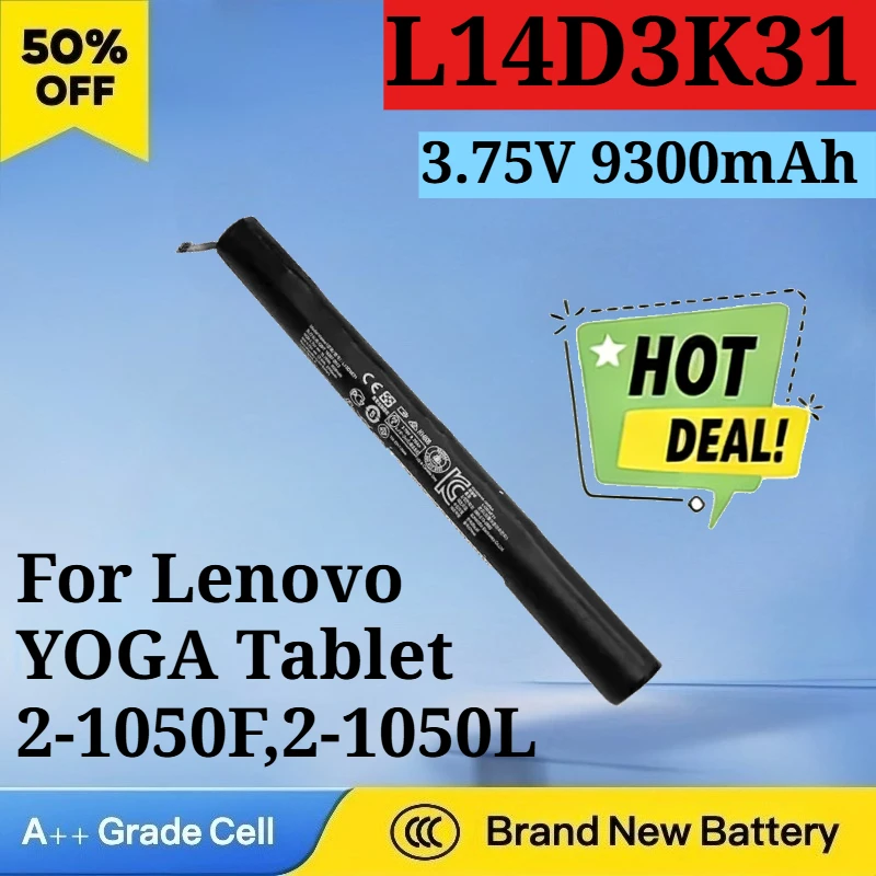 

New L14D3K31 3.75V 9300mAh 34.8Wh Battery for Lenovo YOGA Tablet 2-1050F,2-1050L,2-1051F,2-1051L,2-1050LC Series L14C3K31