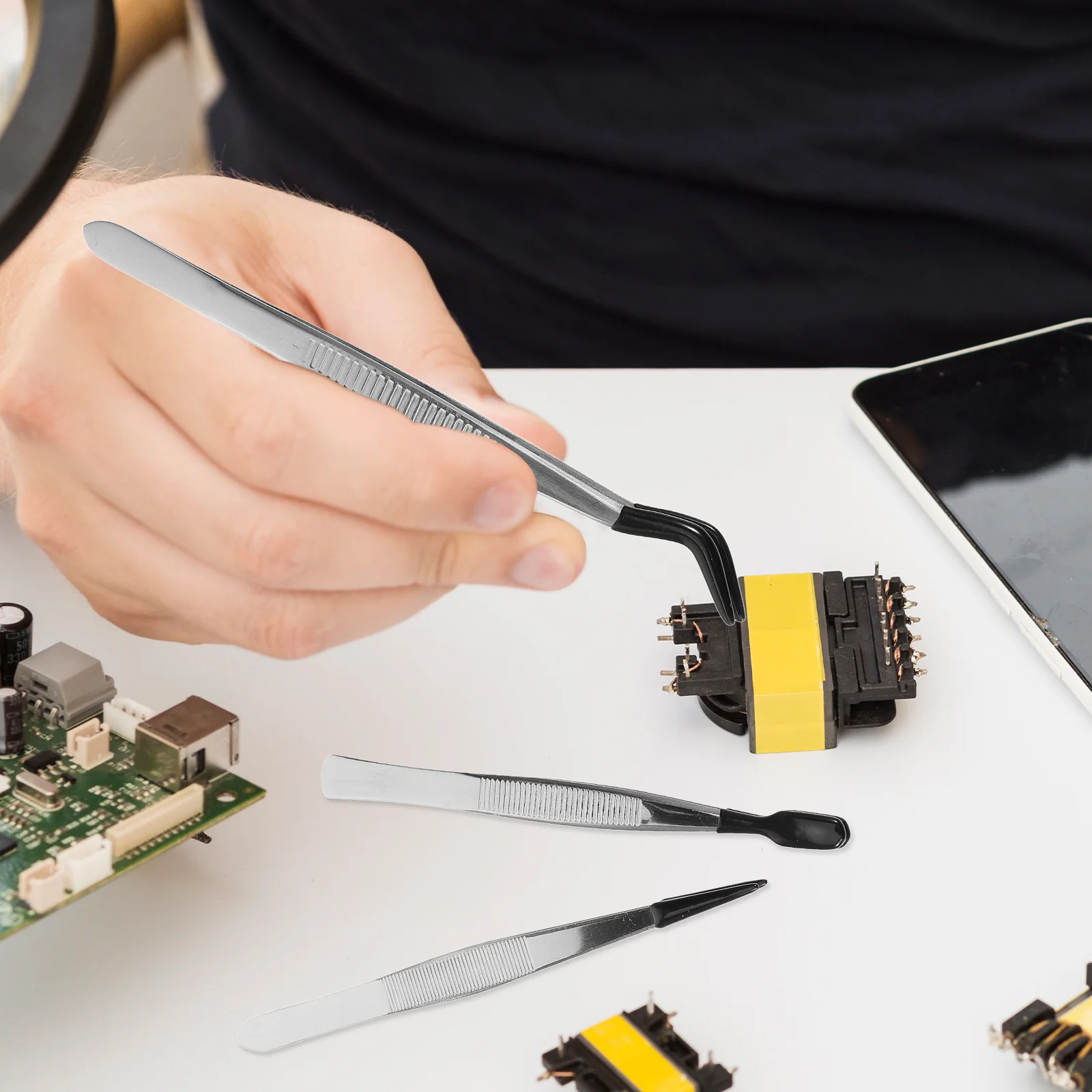 3 szt. Pęsety do znaczków ze stali nierdzewnej, lekkie, ergonomiczne, wielofunkcyjne zestawy pęset do kolekcjonowania znaczków, rękodzieła jubilerskiego, rzęs