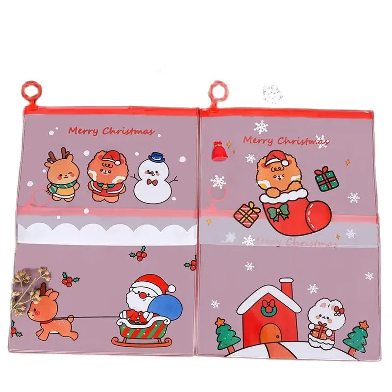 Cartoon Christmas Ring Zipper File Bag School Stationery Pencil Case Storages Multifunctional Folder Office Supplies Storage Bag