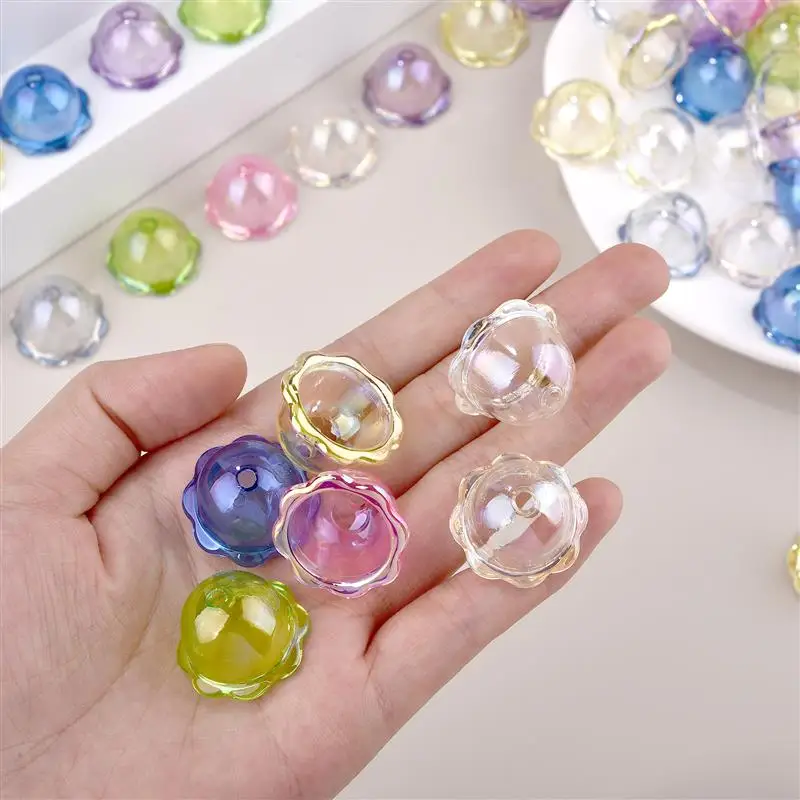 10Pcs Transparent Bell Pendant Acrylic Color Petal Charms Beads Findings DIY Earrings Keychain Pendant Jewelry Making Supplies