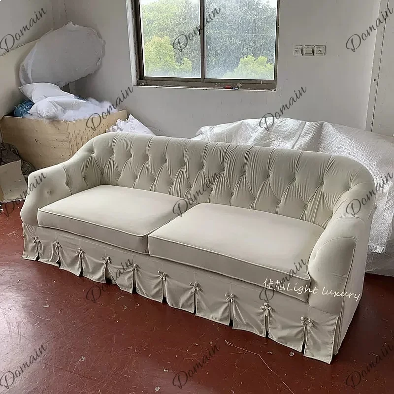 VP Velvet 3-Seater Sofa Washable Cover Cream White Retro Living Room Furniture