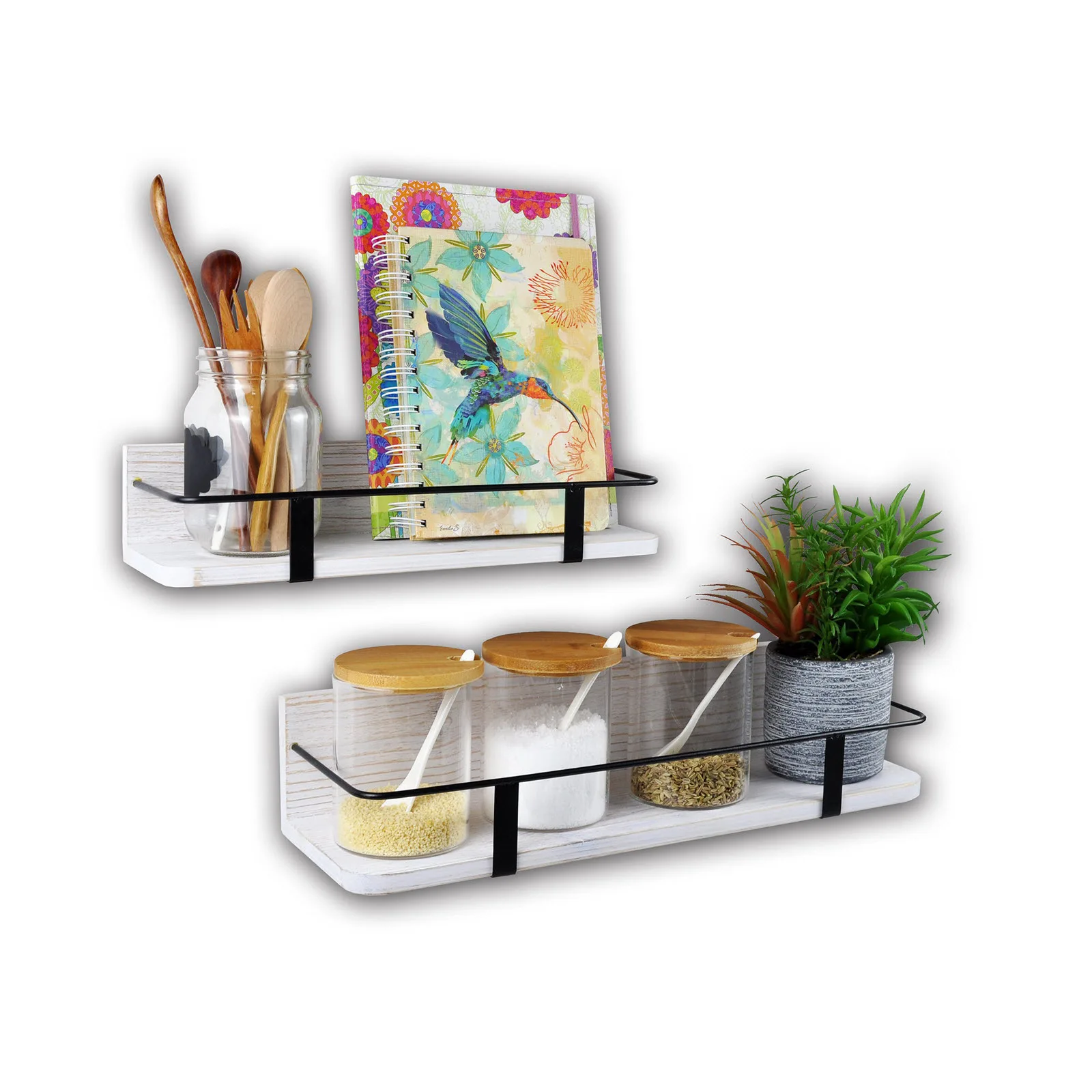 

Настенные деревянные органайзеры и полки: держатель для баночек с приправами на кухню и плавающая полка для ванной