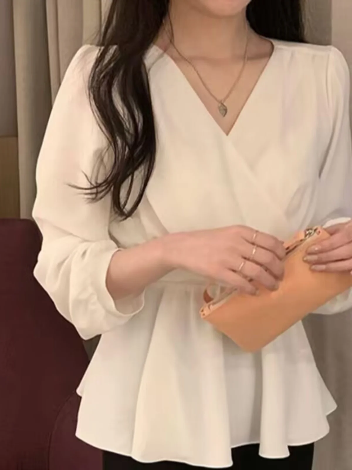 Ele V-Ne feminino chiffon irt doce cintura cinching proteção solar top verão novo sle longo sve renda faion