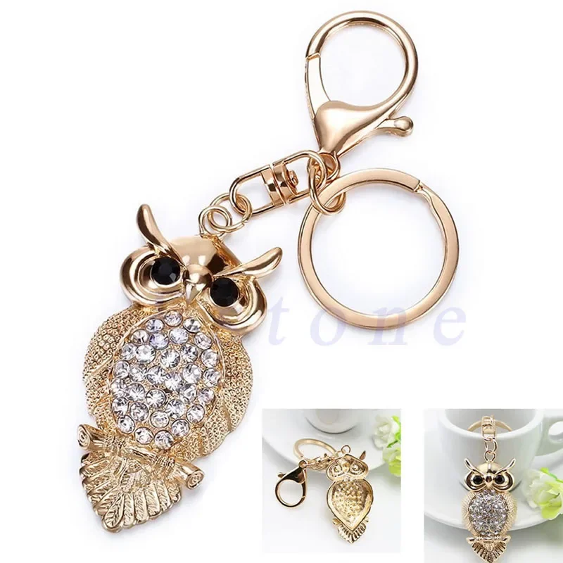 Owl Crystal Keyring Charm Pendant Handbag Purse Bag for Key Ring Chain Keychain