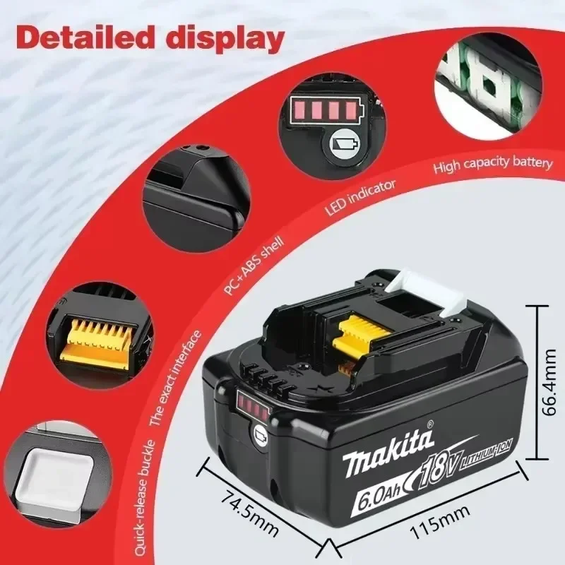 Oryginalny akumulator Makita 18V 6Ah/5Ah/3Ah/2Ah BL1860B BL1850B BL1830B BL1820B, używany do wymiany akumulatora elektronarzędzia Makita 18V