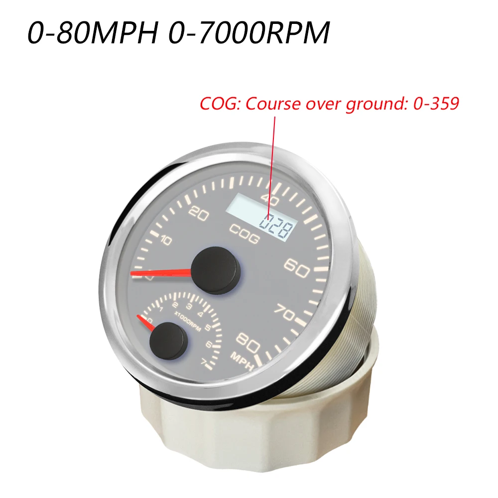 ELING 85MM GPS Speedometer 80MPH with 0-7000RPM Tachometer COG with Amber Backlight for Vessels Boats Ships