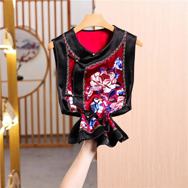New Chinese style waistcoat women's heavy industry embroidery acetic acid leisure disc sleeveless vest top