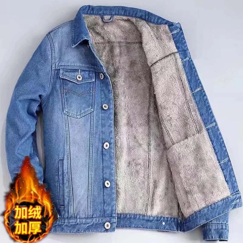 

Men's Winter Thiened Fce Denim Jaet Loose Workwear Jaet Youth Faion Resistant to Dirt And Wear Long Sve Coat