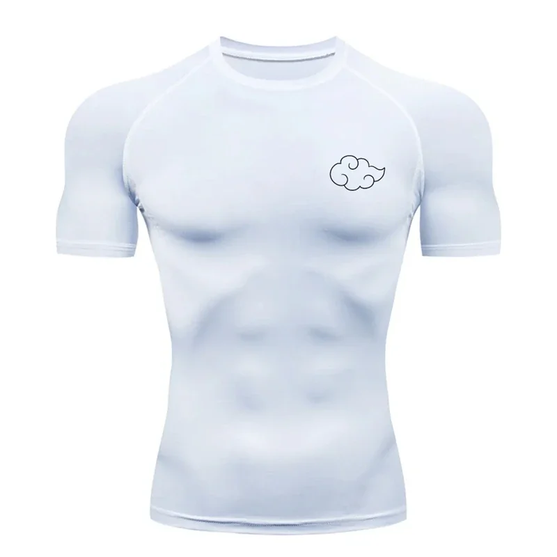 All Season Tight Fitting Short Sleeved Men's Clothing Fashionable Cloud Printed Pattern ,suitable for Running and Training