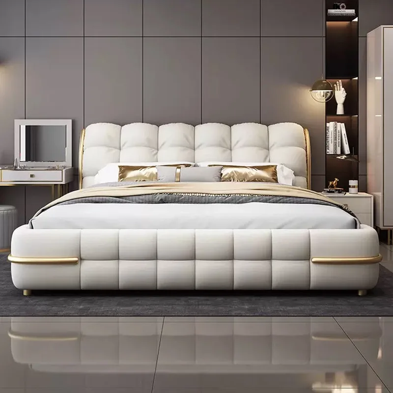 سرير بحجم كينغ من الخشب الصلب الحديث المخصص - سرير مزدوج مخصص لغرفة النوم، أثاث سرير خشبي فاخر، تصميم أثاث منزلي