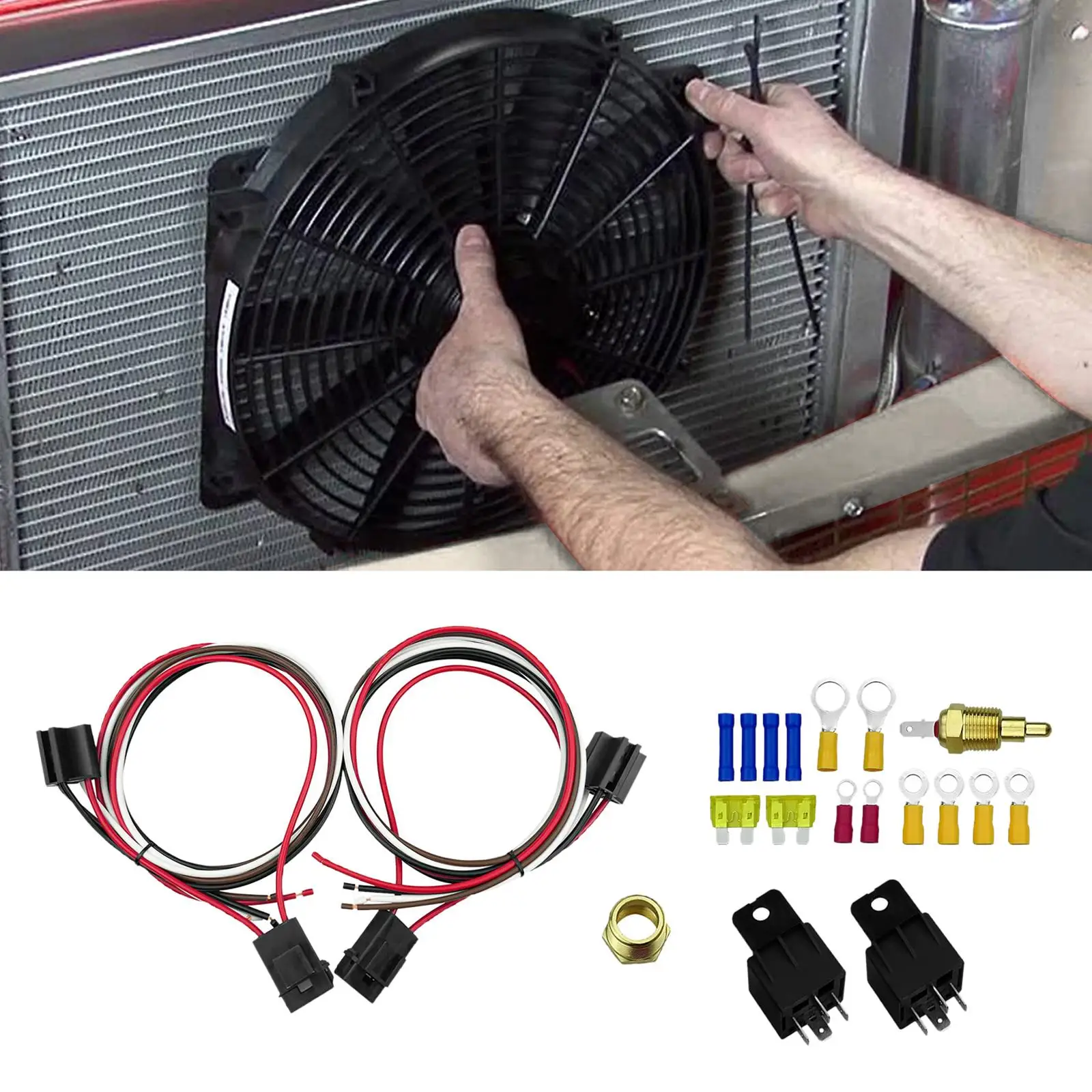 Kit de Relé de Ventilador de Refrigeración Dual con Sensor de Temperatura, Interruptor de Encendido a 185°C y Apagado a 175°C, Arnés de Cableado para Reequipamiento de Ventilador de Radiador para Vehículos