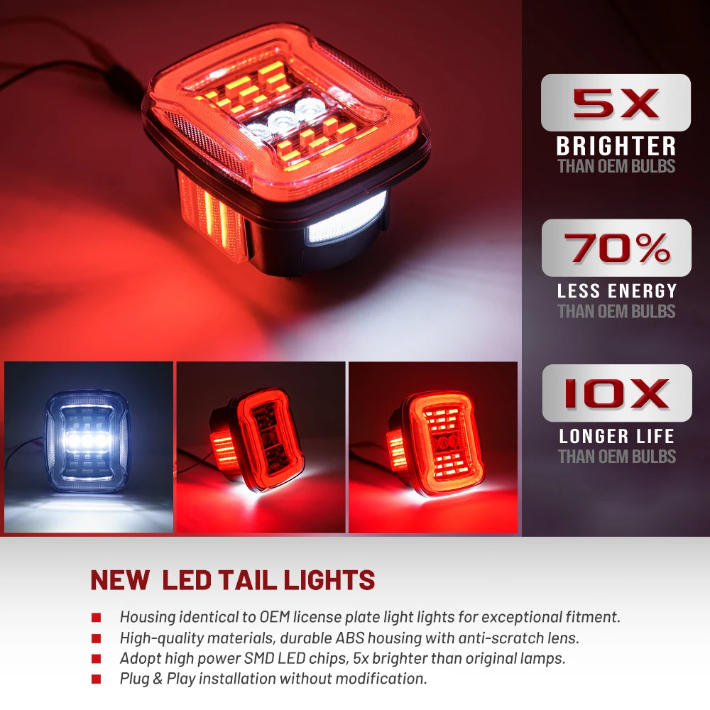 US-Spec LED Tail Lights Assemblies For 1987-1996 Wrangler YJ TJ CJ5 CJ7 CJ8 Red Turn Signal/Tail Running/Backup/License Lamp
