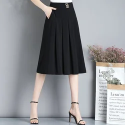 Fashion High Waist Spliced Pockets Solid Color Folds Skirts Women's Clothing 2023 Autumn New Loose Office Lady Princess Skirt