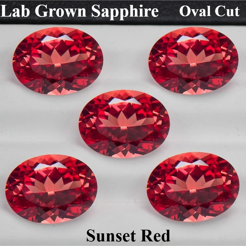 

Hot Sell Lab Grown Sapphire Oval Cut Sunset Red Color Multiple Size Top Quality for Diy Jewelry Make Selectable AGL Certificate