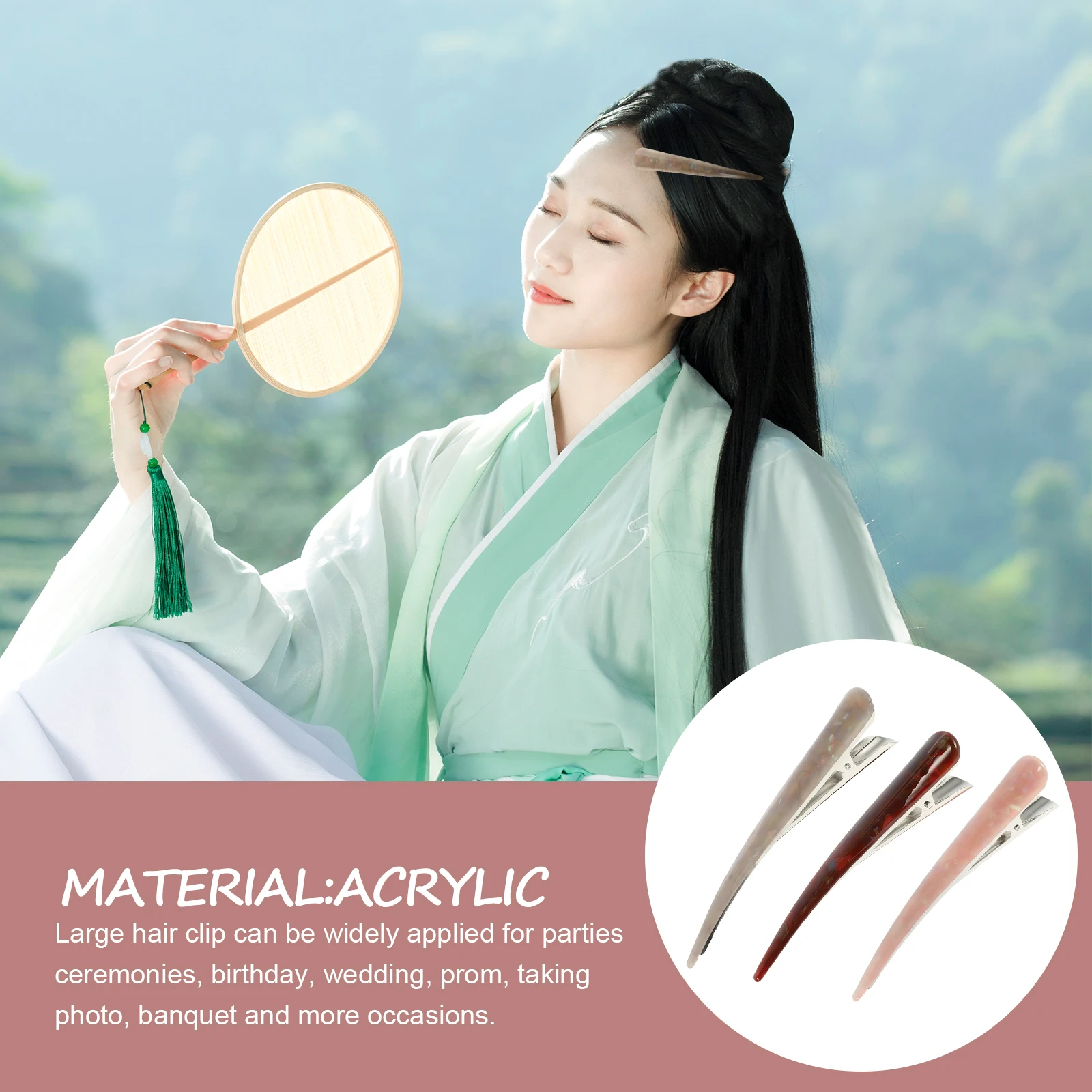 

3pcs Large Acrylic Clips Barrettes Women Hair Accessories Thick Fine Hair Party Wedding Vintage Elegant Long Hairpins For