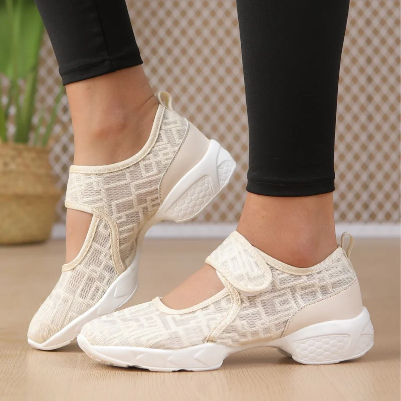 

Women's 2026 Summer Thin One Step Breathable Mesh Shallow Mouth Mom Shoes Flat Bottom Walking Lightweight Sports Shoes