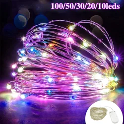 Botão Bateria LED String Lights Cobre Silver Wire Garland Light Waterproof Fairy Lights Decoração do partido para o casamento do Natal