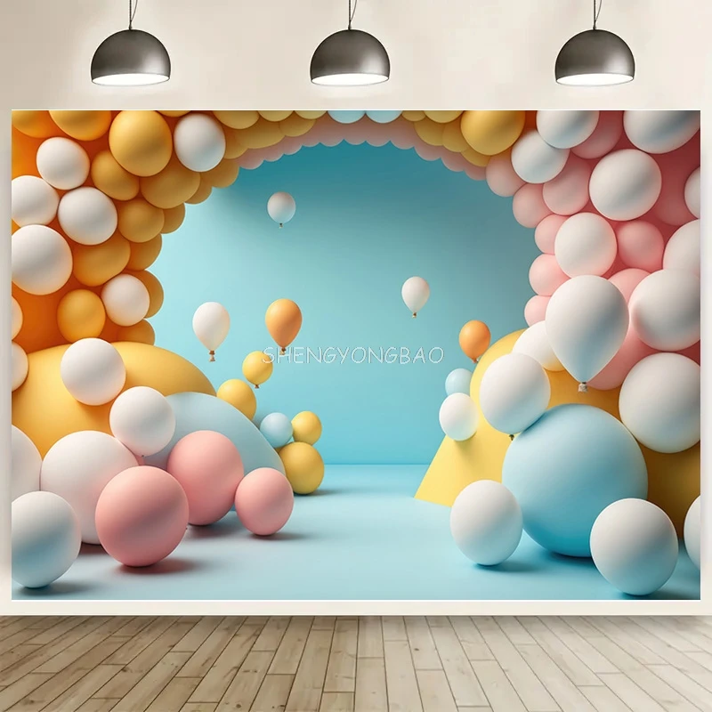 SHENGYONGBAO Happy Birthday Photography Backdrops Newborn Airballoon Celebration Children Photo Studio Background Props TA-80