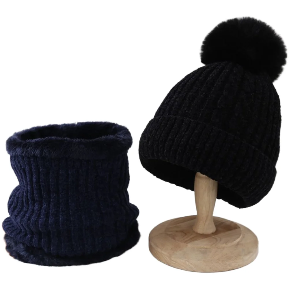 Knitted Winter For beanie and Scarf Set with Fleece Lining for Ear Protection in Cold Weather One Size Fits Most