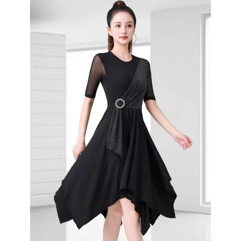 

Women Latin Ballroom Dance Dress New Mid Sleeve Square Dance Costume High End Fashion Outfit for Performance Practice